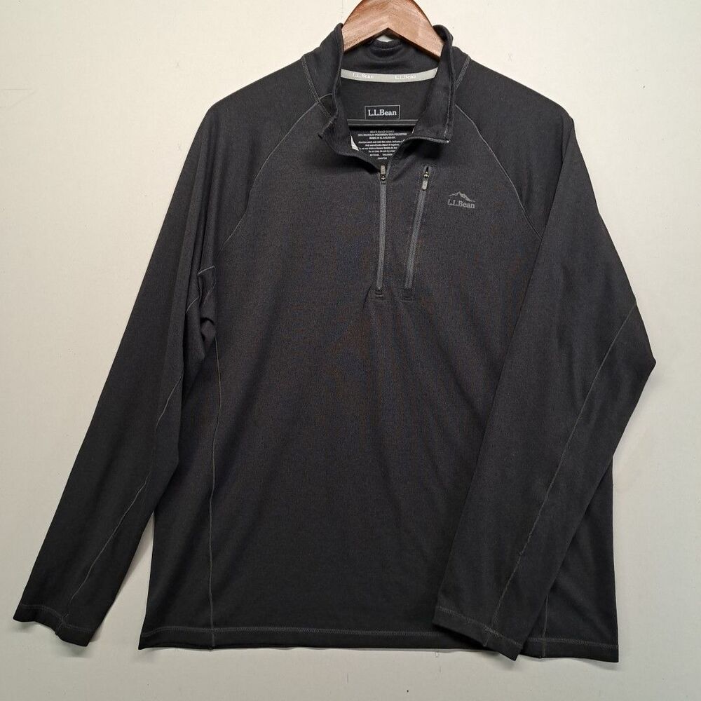 L.L.Bean Mens Large L 1/4 Zip Pullover Heathered Black 509467 Performance
